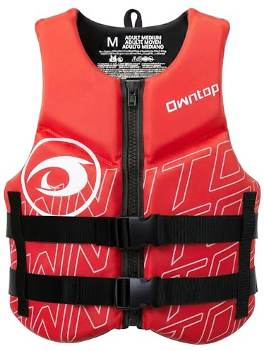 Owntop Giubbotto Galleggiante per Adulti | Aiuto al Galleggiamento in Neoprene Pieghevole con Doppie Cinghie in Vita | Gilet di Galleggiamento Leggero per Barca, Kayak, Paddle e Pesca (Rosso,M)