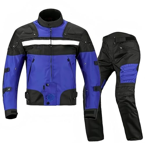 Traje de Moto para Hombre, Conjunto Textil de 2 Piezas con Protectores, Chaqueta Impermeable y Pantalones de Moto, Ropa de Motocross Ropa de Motociclismo Blue,XL