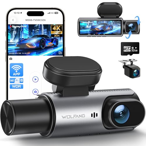 WOLFANG 4K Dashcam, Cámara de Coche con WiFi & App Control con, Cámara para Coche 2160P Dashcam con App, 3.19 IPS, Visión Nocturna, Grabación en Bucle, Sensor G, WDR, Soporta Modo Parking 24H