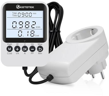 KETOTEK Misuratore Consumo Elettrico, Presa Wattmetro 16A con Schermo Separato, Misuratore di Potenza con LCD Retroilluminato, Contatore Energia Elettrica con Protezione da Sovraccarico