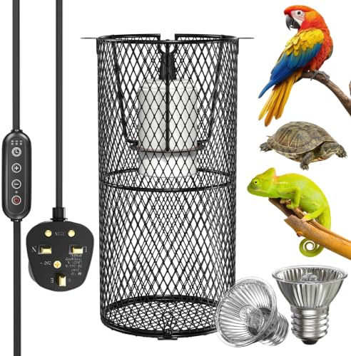 Reptile Heat Lamp Holder with Guard,E27 Ceramic Heat Emitter Lamp Holder