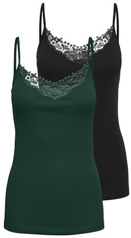 Only NOS Onlkira Lace Singlet 2 Pack Débardeur, Noir (Black and White), 38 (Taille Fabricant: Medium) (Lot de 2) Femme