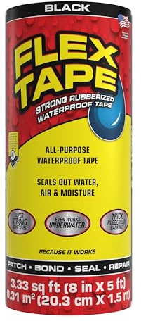 Flex Tape, Original Thick Flexible Rubberized Waterproof Tape - Seal and Patch Leaks, Works Underwater, Indoor Outdoor - Home RV Roof Plumbing and Pool Repairs, Black, 8 in x 5 ft, Pack of 1