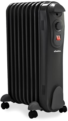 Schallen 2000W 9 Fin Portable Electric Slim Oil Filled Radiator Heater with Adjustable Temperature Thermostat, 3 Heat Settings & Safety Cut Off | 2Kw Powerful Fast Heating (Black, 2000W)
