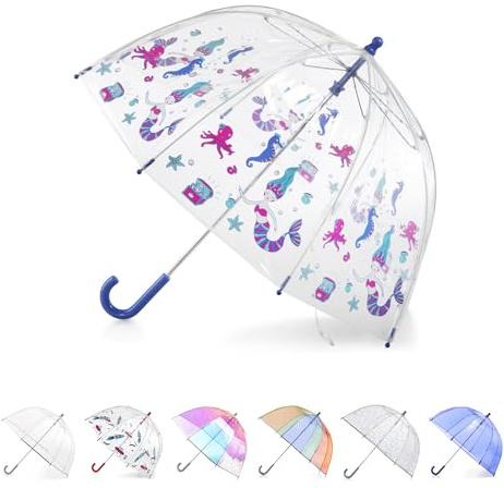 Totes - Ombrello trasparente per bambini con manico facile da impugnare, Principessa dell', Kids - 38 Canopy, Ombrello trasparente a bolle con tettuccio a cupola, design leggero, protezione da vento