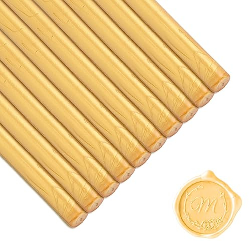Tissting 10 Piezas Palillos de Cera de Sellado de Pistola, Barras de Cera de Sellado de Pistola de Pegamento para Invitaciones de Boda, Sobres de Tarjetas(Oro)