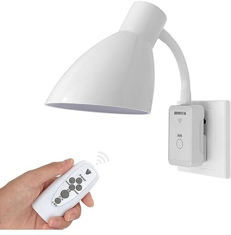HTRUIYATY LED Steckdosenlampe E27 Steckbare Wandlampe Nachtlicht Adapter mit Fernbedienung 360° Verstellbar Flexibel Schwanenhals Steckerleuchte (Ohne Birne)