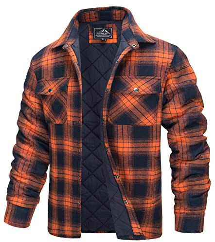 TACVASEN Chemises de Bûcheron Matelassées Travail Rembourrée Décontractée pour Homme Veste en Flanelle a Carreaux Orange,XL