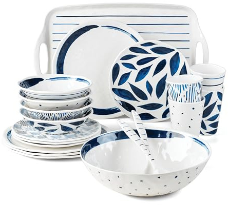 Lenox Blue Bay - Set di stoviglie in melamina, 20 pezzi, 10,89, multicolore