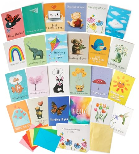 apearrie Thinking of You Cards with Envelopes, Set of 24 Large 5x7 Thinking of You Cards Assortment Box with Envelopes and Gold Seals