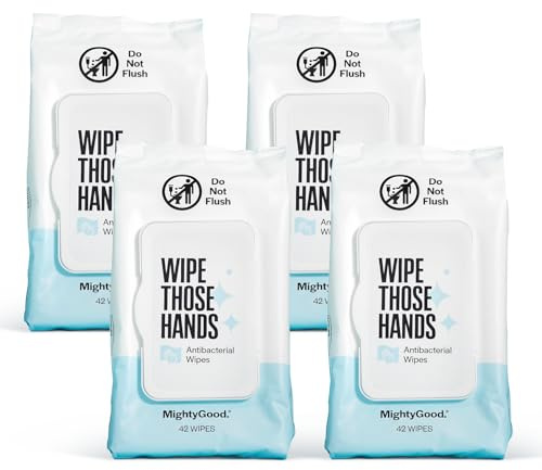 Toallitas desinfectantes Wipe Those Hands, paquete de 42, 168 toallitas en total, sin alcohol ni fragancia, mata los gérmenes rápidamente