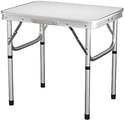 Rigogo 60cm Faltbarer Campingtisch, tragbarer Faltbarer Picknicktisch mit stabilen Aluminiumbeinen und Tragegriff, leicht für den Innen-Außenbereich, 2 Höhenniveau 56/26cm, 60x45x56cm, Weiß