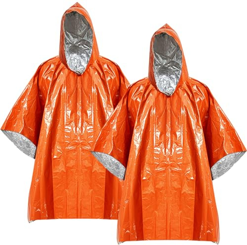 COACOM 2 ponchos de lluvia de emergencia, retención de calor y lluvia, equipo de emergencia al aire libre, chubasquero de emergencia con capucha, para exteriores, montañismo, ciclismo, senderismo,