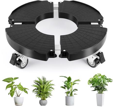 Pflanzenroller Ø 35-48cm, Rollbrett Pflanzen bis 150 KG, Blumenroller Rund mit 360 ° Drehbare Rädern, Untersetzer Blumentopf Gross Pflanzentopf für Große Pflanzgefäße im Innen und Außenbereich