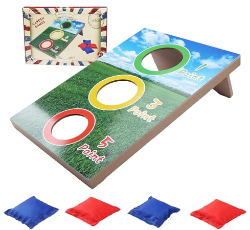GOTHINK Portable Cornhole Set for Kids - 3 Holes Wooden Bean Bag Toss Game Set with 4pcs Cornhole Bags - Tossing Games for School Field Day Boys & Girls Family Night/Birthday Party