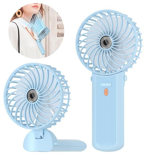 Lepwings Mini ventilateur manuel rechargeable par USB, 5,5 à 16 heures d'autonomie, 4 vitesses de vent, pliable, silencieux, pour voyage, bureau, maison et extérieur - Bleu