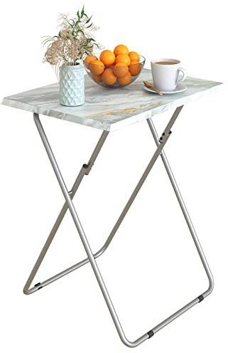 Huhote Small Folding Table, Folding Snack Table, TV Tray Tables, Balcony Foldable Tables, Outdoor CampingTable, SofaTable, SideTable, EndTable, LaptopTable for Small Space Living Room (Grey Marble)
