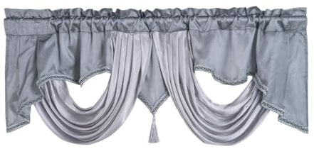 Gralara Tenda corta con asta per tenda, mantovana, mantovana, mantovana, trattamenti per finestre per cucina, grigio