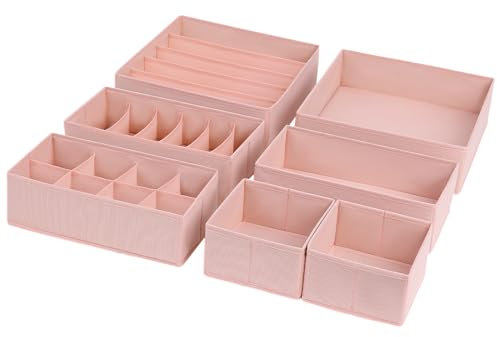 DIMJ Foldable Underwear Drawer Organisers – Fabric Storage Dividers for Bras, Socks, Ties, Household Essentials, Clothes Organise for Wardrobes, Closets, Dressers,and Desks Efficiently(Pink)