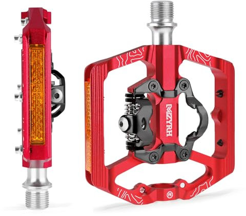 MZYRH MTB Mountainbike-Pedale, Fahrrad-Pedale mit Reflektoren, Aluminium 9/16 Zoll 3 abgedichtete Lager doppelseitige Plattform kompatibel mit Klickpedal (Rot)