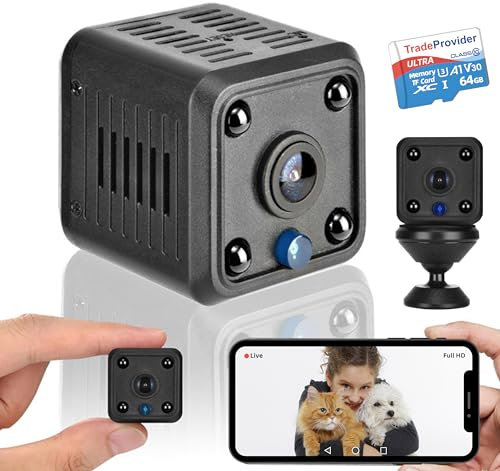 TradeProvider® Mini Spy Wifi Camera with 64GB TF Memory Card, CCTV Security Coverage Smart Baby Monitor Cat Dog Pet Cam Mobile App Surveillance, Watch Anywhere Anytime Good Housekeeping Assistant