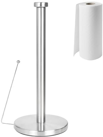 Portarotolo da Cucina in Acciaio Inossidabile, Porta Carta da Cucina con Braccio di Serraggio e Base Ponderata, Portarotolo in Piedi per Cucina, Sala da Pranzo e Bagno (15 x 15 x 33,5 cm)