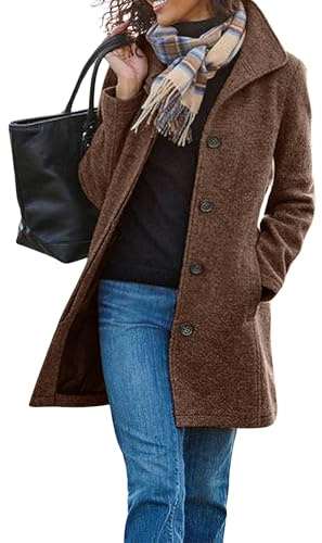 CHARTOU Women's Casual Thicken Wool Blend Stand Collar Single Breasted Pea Coat (Small, Brown)