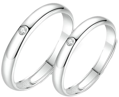 Homxi Anelli Fidanzamento Coppia Incisione,Anelli Coppia Argento 925 Fedina,Anelli Lui e Lei Coppia Regolabili Rotondo con Zirconia Cubica Anello Donna Argento
