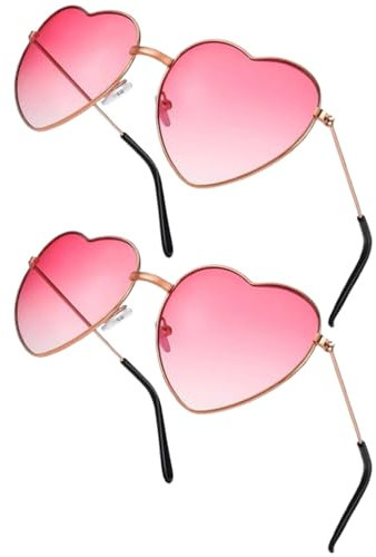 Fc'Noqgn 2 Stück Herz-Sonnenbrille, Hippie-Brille, Kinder-Vintage-Kostüm-Brille, Herren, Damen, Hippie-Mode, Kleider-Accessoires (Gradual Rose)