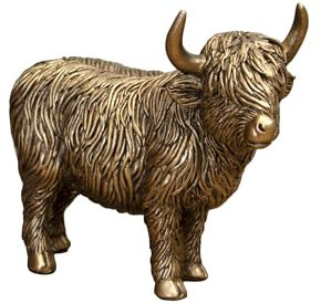Darthome 12cm Bronze Highland Cow Ornament Small Resin Decorative Sculpture Figure Animal