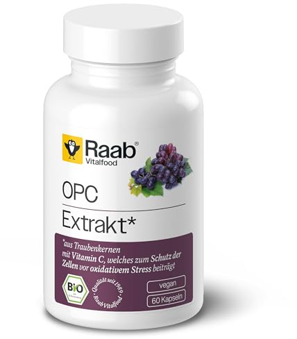 Raab Vitalfood® Bio OPC Extrakt Kapseln - Traubenkernextrakt aus spanischen Bio Cava-Trauben, standardisierter Gehalt an Oligomeren Proanthocyanidinen (OPC, 150 mg in 2 Kapseln)