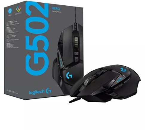 Logitech G502 Hero Einstellbare Gaming-Maus, kabelgebunden, optisch, Hero 25K Sensor, 25.600 DPI, RGB, verstellbare Gewichte, 11 programmierbare Tasten, PC/Mac – Schwarz