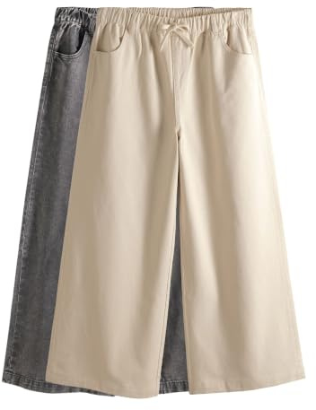 THE SET Femme Jean Large léger à Enfiler, Lot de 2 Ecru/Washed Grey 48