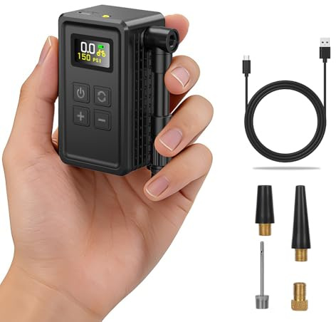 Lafisun Mini bomba de bicicleta eléctrica con manómetro, bomba de aire portátil para bicicleta, máx. 150 psi, parada automática, mini compresor para bicicleta con válvula Presta y Schrader para