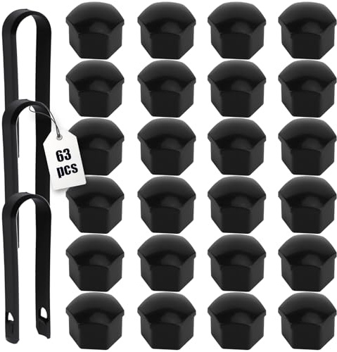 QUOTRE 60 Pezzi Tappi Bulloni Ruota Copri Bulloni Auto 17 mm con 3 Strumenti di Rimozione, Copridadi Esagonali per Pneumatici per Auto, Nero