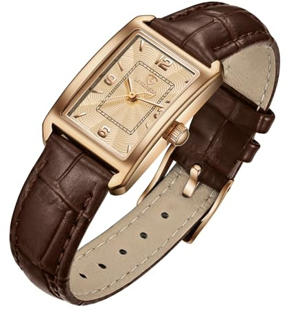 Timever Women's Leather Strap Watch Dainty Elegant Womens Watches Classic Vintage Retro Square Ladies Quartz Watches Gifts Present for Her