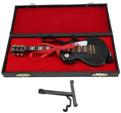 LIZEALUCKY Guitare électrique miniature 18 cm modèle de guitare électrique miniature en bois noir avec support et étui pour la décoration de la maison