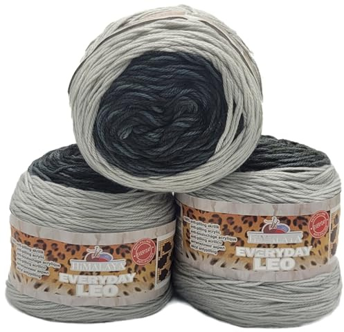 3 x 200 Gramm Everyday Antipilling Leo Strickgarn mehrfarbig, 600 Gramm Strickwolle mit Tierfelloptik und Anti-Pilling Effekt (schwarz grau 70705)