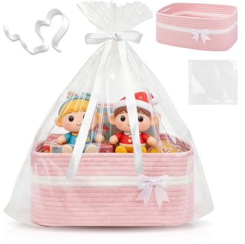 Wapasezyar Cesta de almacenamiento trenzada, cesta de almacenamiento tejida, cesta de juguetes para habitación infantil, cesta de regalo, cesta vacía, cesta de regalo, cesta de almacenamiento, para