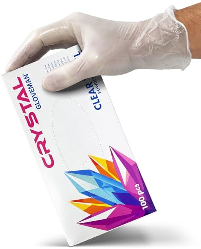 RE-GEN Gloveman Crystal Clear Vinyl Powder Latex Free Disposable Gloves | Food Approved, Multi-Purpose, General Cleaning | 100 Gloves/Per Box (Large - 100pc Box)