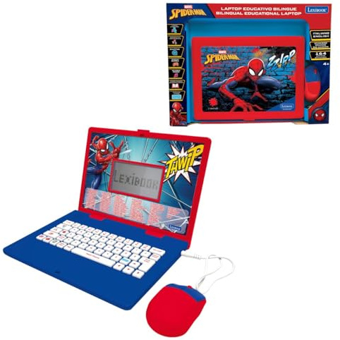 Lexibook, Marvel Spider-Man, Bilingual Educational Laptop, English and Italian, 164 Activities, Maths, Logic Games, Music Mode, LCD Screen, Red/Blue, JC601SPi5LXB