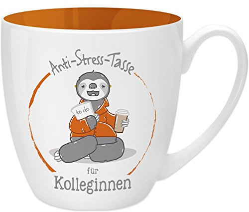 GRUSS & CO 45492 Mug Anti-stress pour collègue, 45 cl, faite à base de porcelaine New Bone China, idéale comme cadeau, orange, 9,5 cm