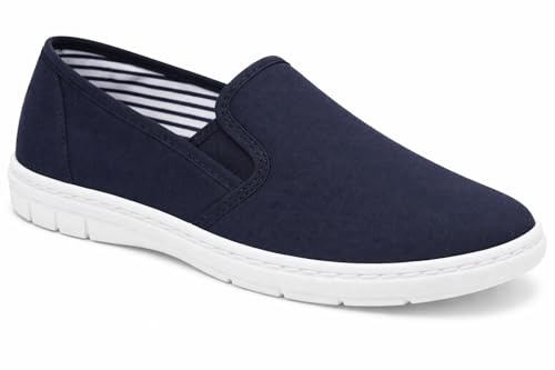 GladRags Mens Canvas Slip On Wider Fit Plimsoll Pump Trainer Slipper Deck Shoe, Navy Size 9