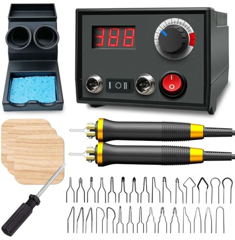 FIRElood Kit de pirografía para quemar madera, herramienta profesional para quemar madera, bolígrafo doble, 30 puntas