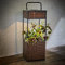 Spetebo Solar LED Rattan Blumensäule braun - 50 cm - Beleuchteter Blumentopf Ständer mit Griff - Pflanz Säule Blumen Topfhalter Garten Deko mit Licht außen