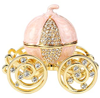 QIFU Pink Pumpkin Carriage Style Enameled Trinket Box Hinged, Unique Gift for Family