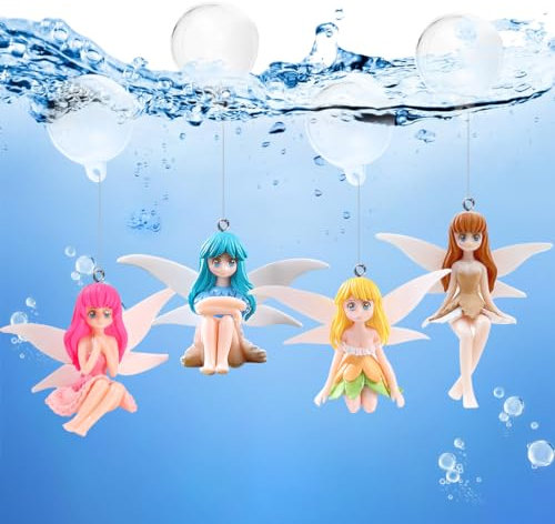 Koonafy 4 Pièces Décorations D'aquariums Sirènes avec Boule Flottante Sirène Statue Aquarium Miniature Figurine Sirène pour Fish Tank Fée Jardin Aménagement Paysager Ornements (Sirènes)