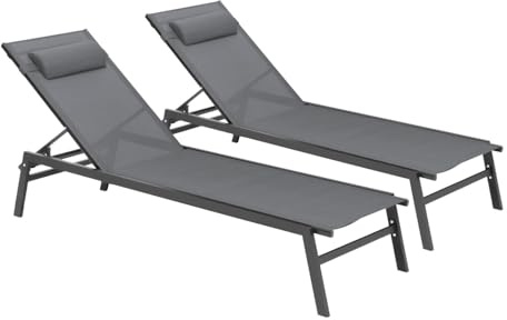 IDMarket - Juego de 2 tumbonas de jardín reclinables de aluminio Sintra gris antracita y negro