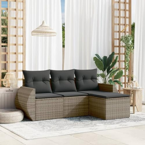 Festnight Gartenlounge mit Stauraum Balkonmöbel Klein Balkon Lounge Rattan Sofa Ecklounge Garten Lounge Sofa Outdoor Sitzecke Balkon Loungemöbel Gartensofa Ecksofa Rattansofa