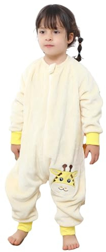 COOKY.D Unisexe Bébé Garçons Flanelle Manches Longues Sacs De Couchage avec Jambes Toddler Zipper Cartoon Couverture Portable,Girafe 18-24 Mois